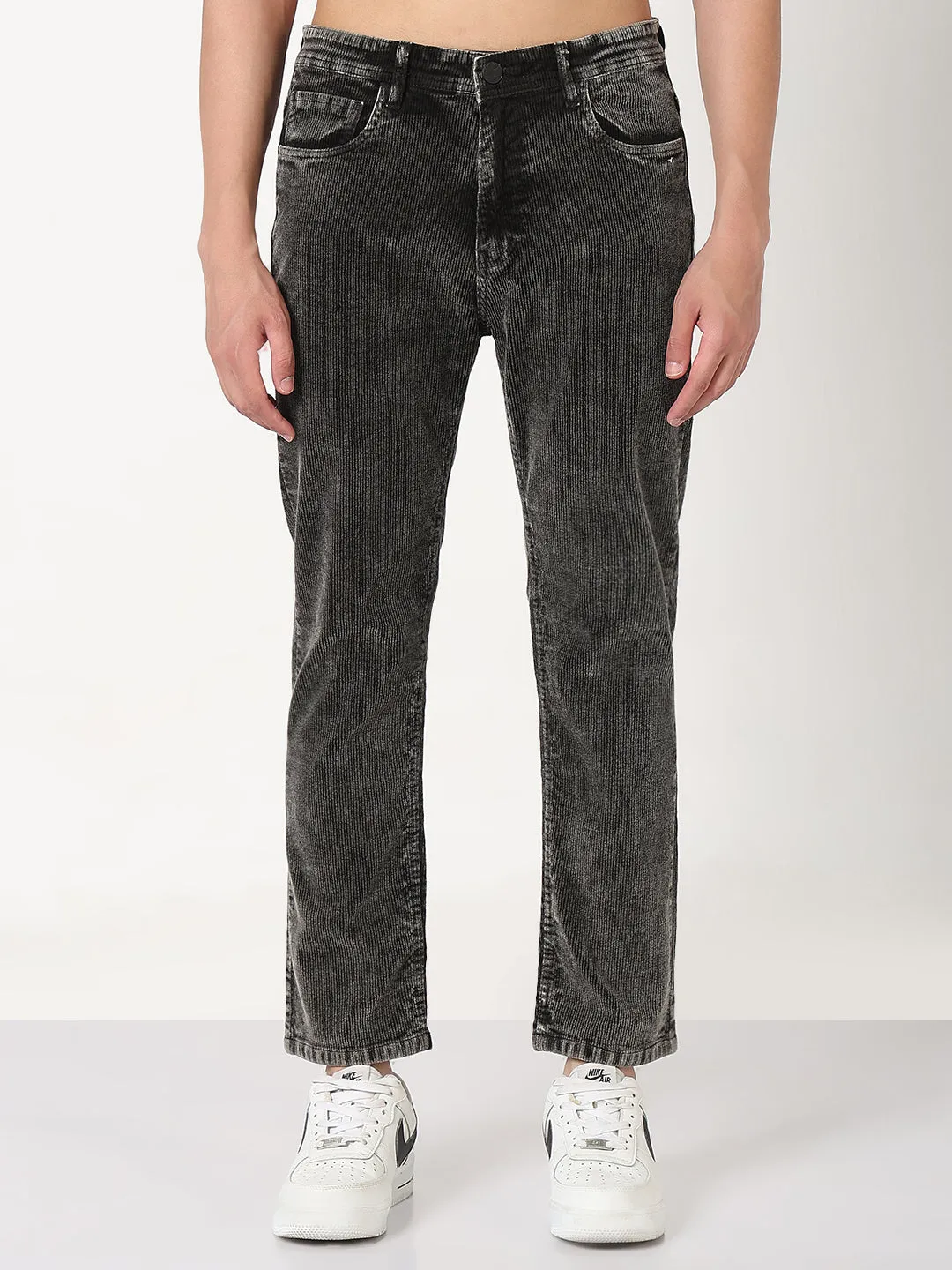 Men Brown Slim Fit Corduroy Jeans