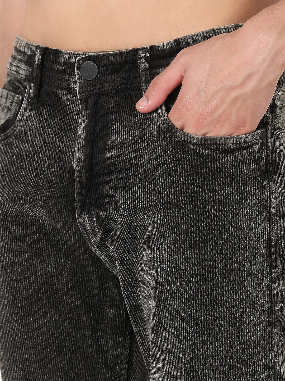 Men Brown Slim Fit Corduroy Jeans
