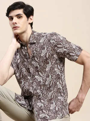 Men Brown Standard Floral Printed Cotton Casual Shirt