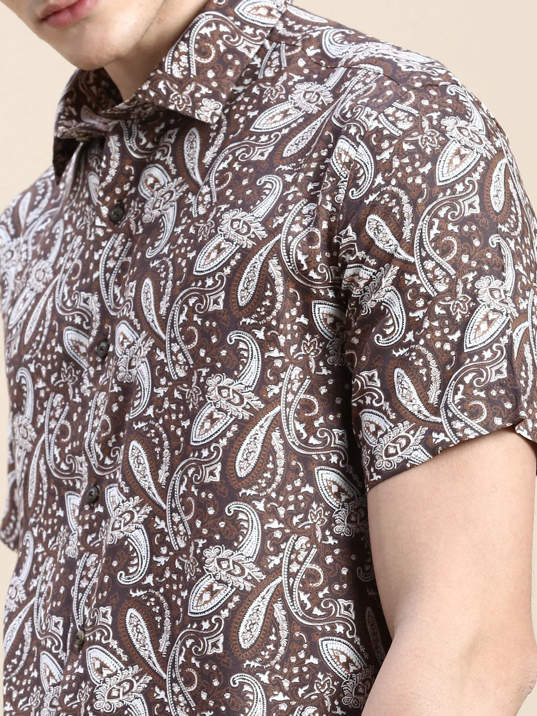 Men Brown Standard Floral Printed Cotton Casual Shirt