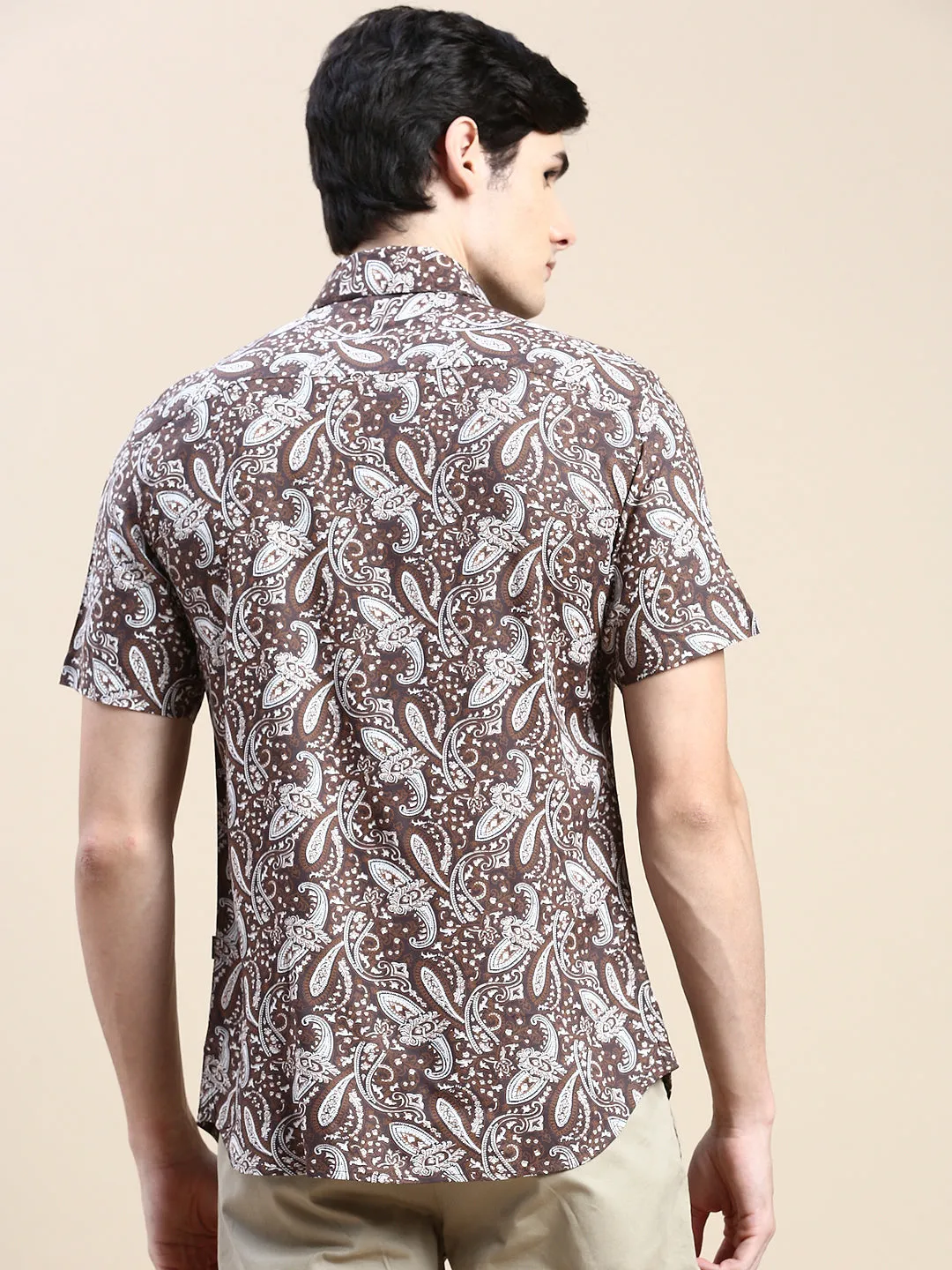 Men Brown Standard Floral Printed Cotton Casual Shirt
