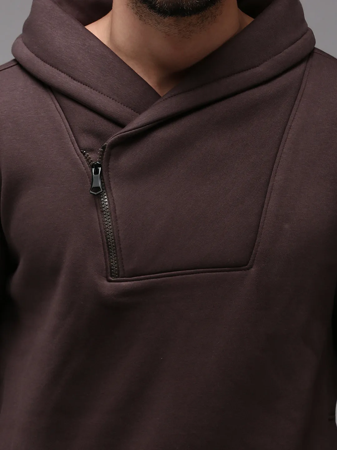 Men Collared Solid Brown Pullover
