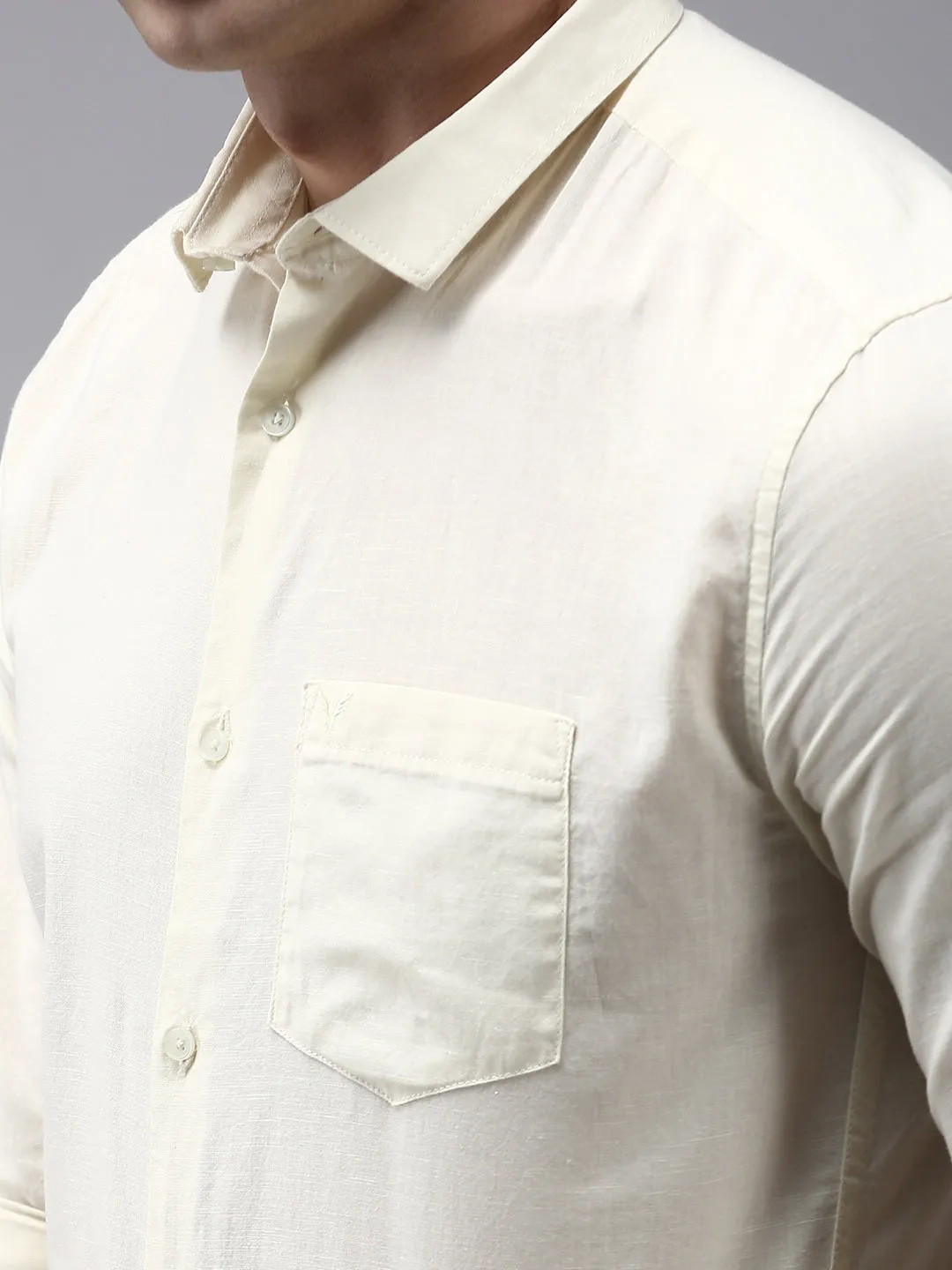 Men Cream Classic Cotton Casual Shirt