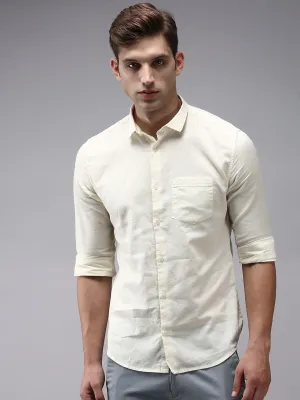 Men Cream Classic Cotton Casual Shirt