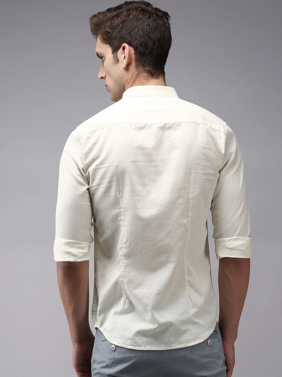 Men Cream Classic Cotton Casual Shirt