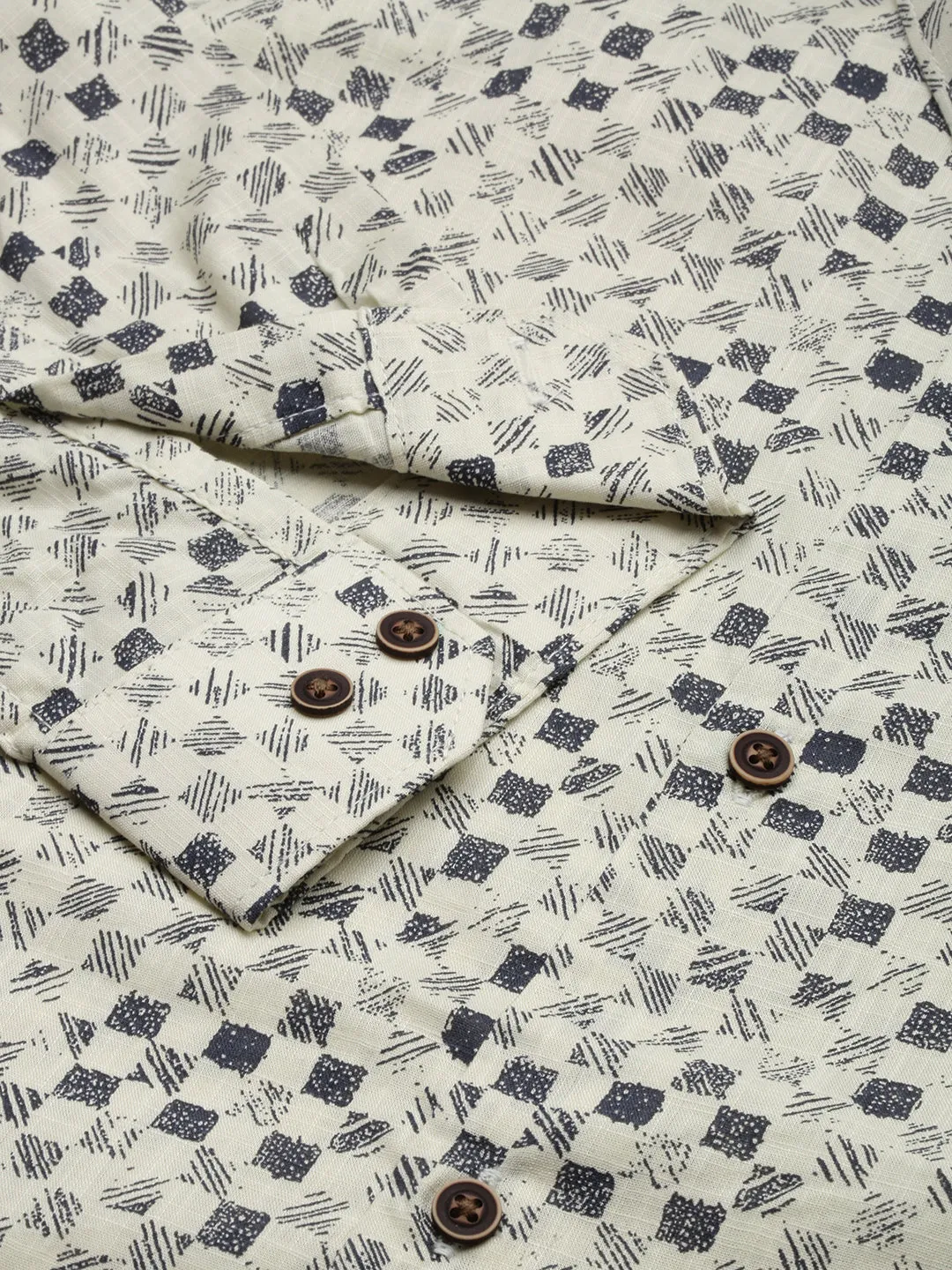 Men Cream Geometric Printed Cotton Casual Shirt