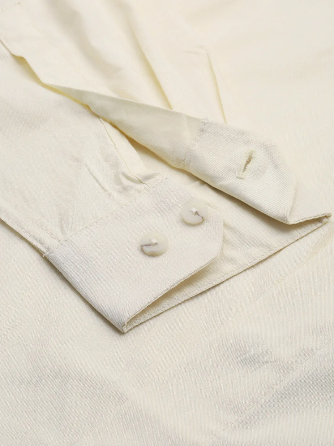 Men Cream Mandarin Collar Comfort Cotton Casual Shirt