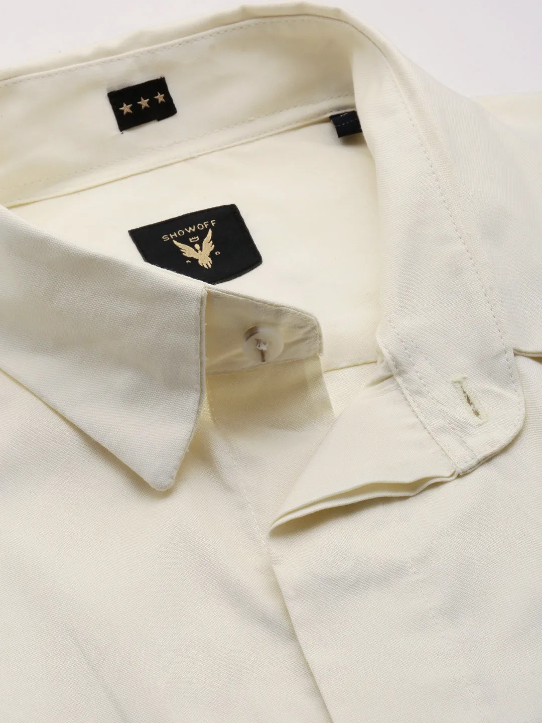 Men Cream Mandarin Collar Comfort Cotton Casual Shirt