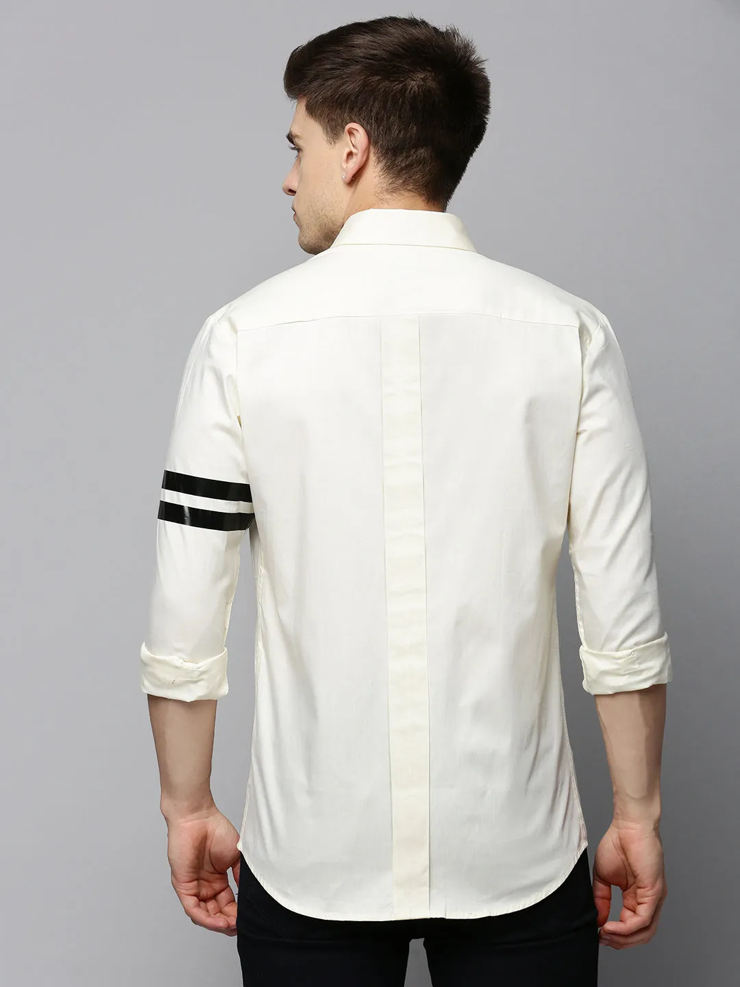 Men Cream Mandarin Collar Comfort Cotton Casual Shirt