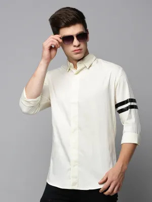 Men Cream Mandarin Collar Comfort Cotton Casual Shirt