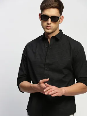 Men Dark Grey Micro Checked Premium Slim Fit Cotton Casual Shirt
