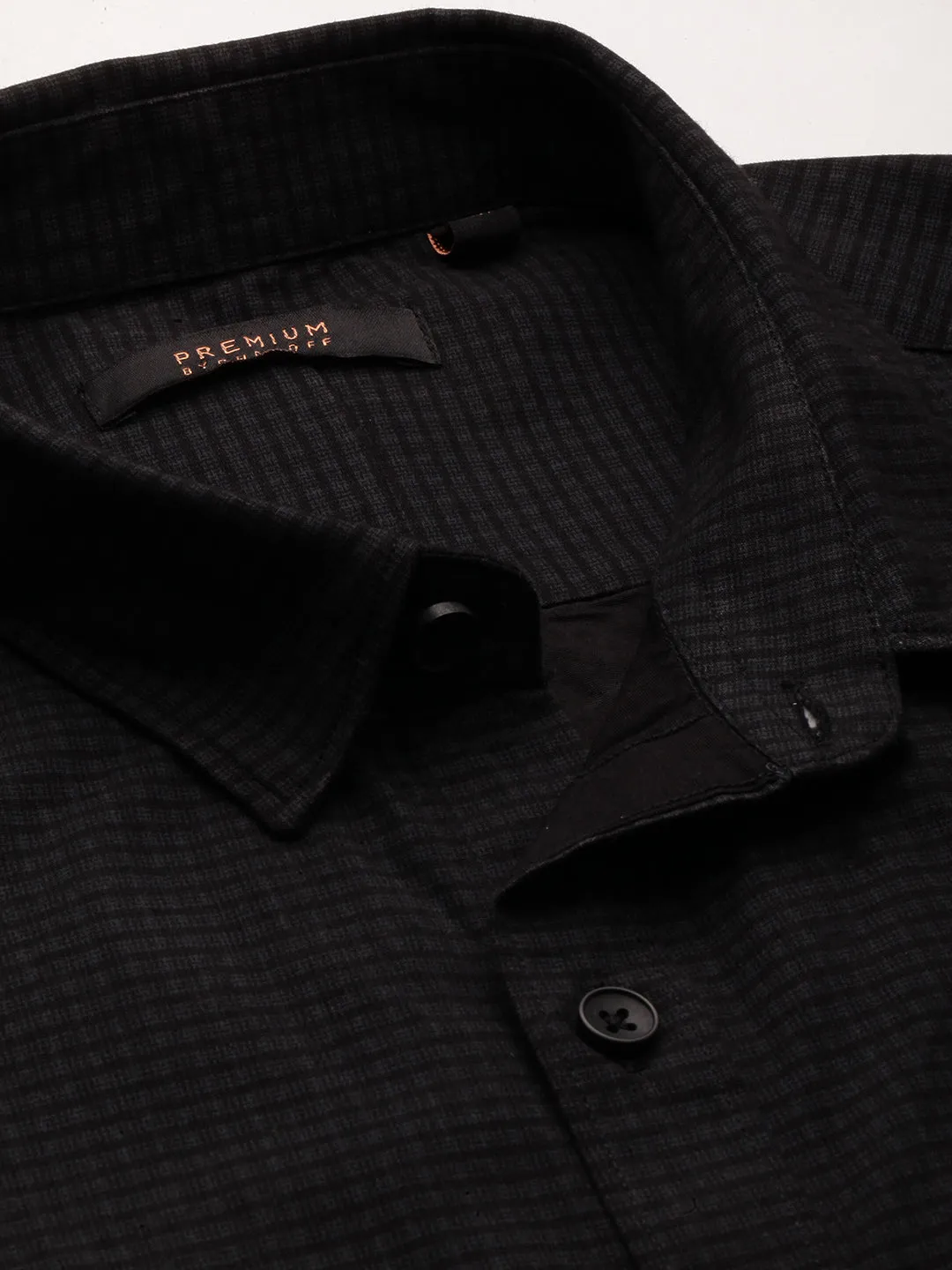 Men Dark Grey Micro Checked Premium Slim Fit Cotton Casual Shirt