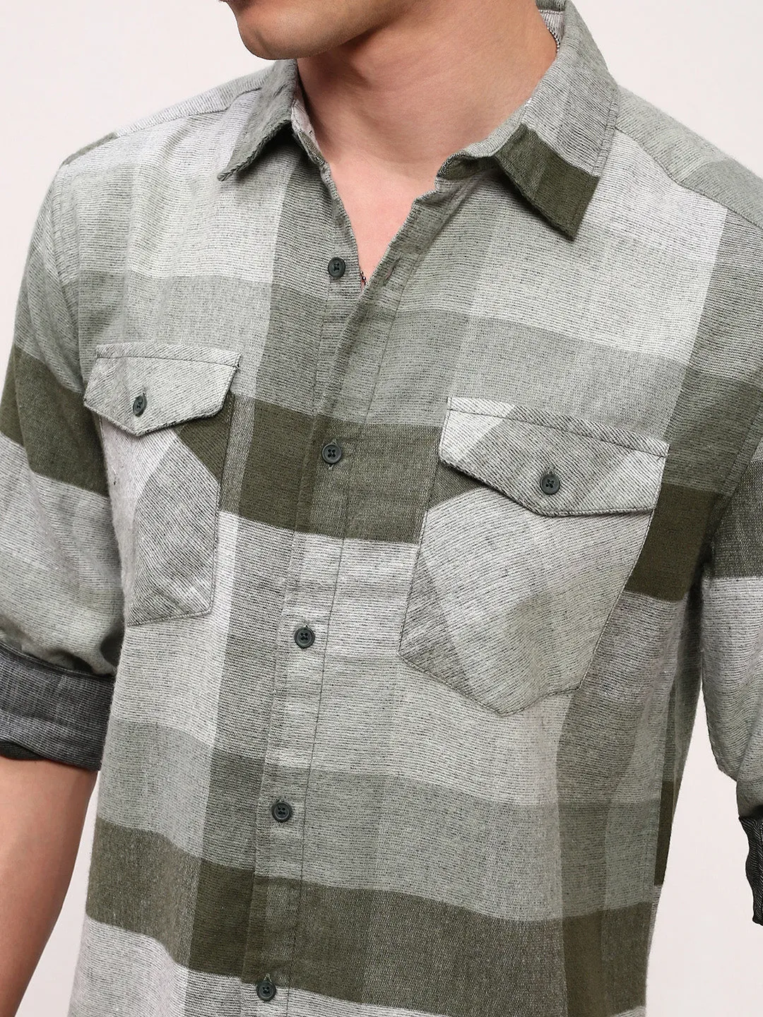 Men Green Checked Slim Fit Shirt