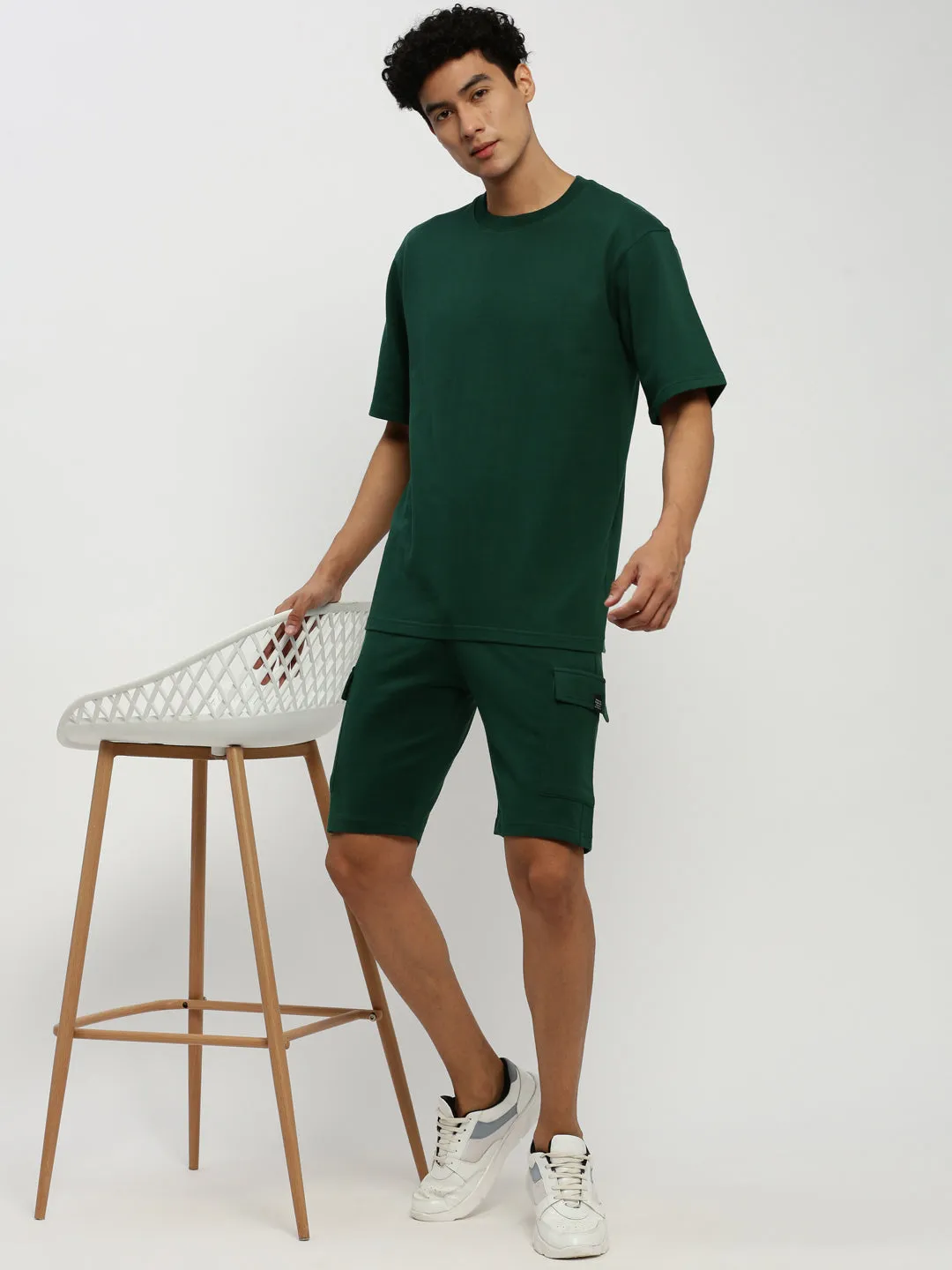 Men Green Round Neck T-Shirt & Shorts