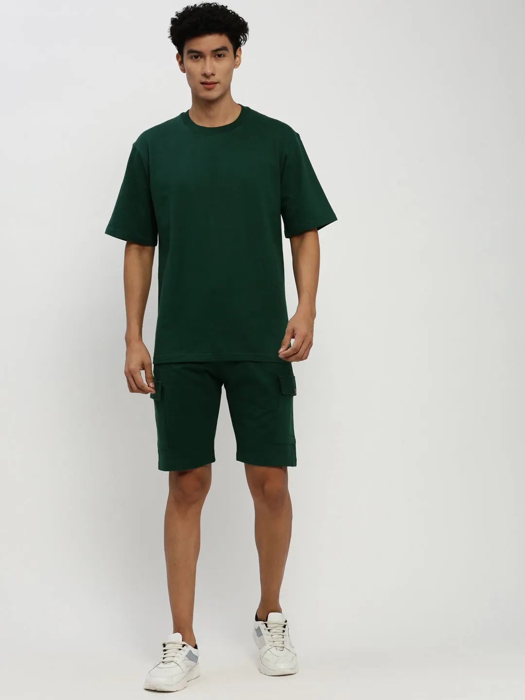 Men Green Round Neck T-Shirt & Shorts