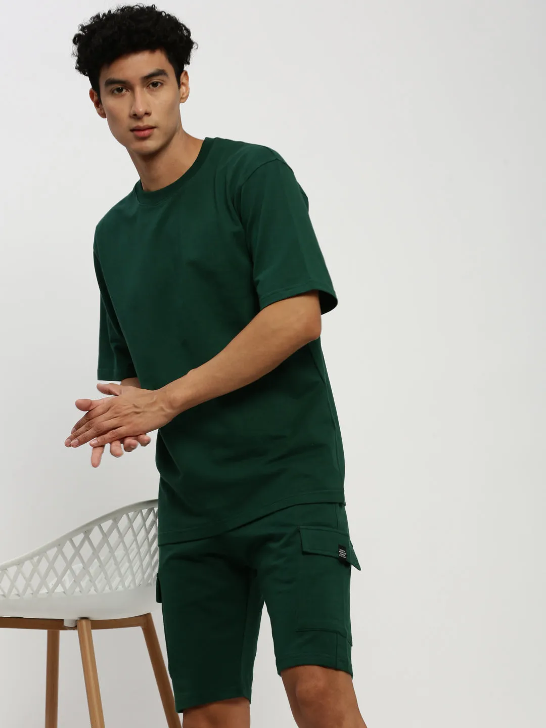 Men Green Round Neck T-Shirt & Shorts