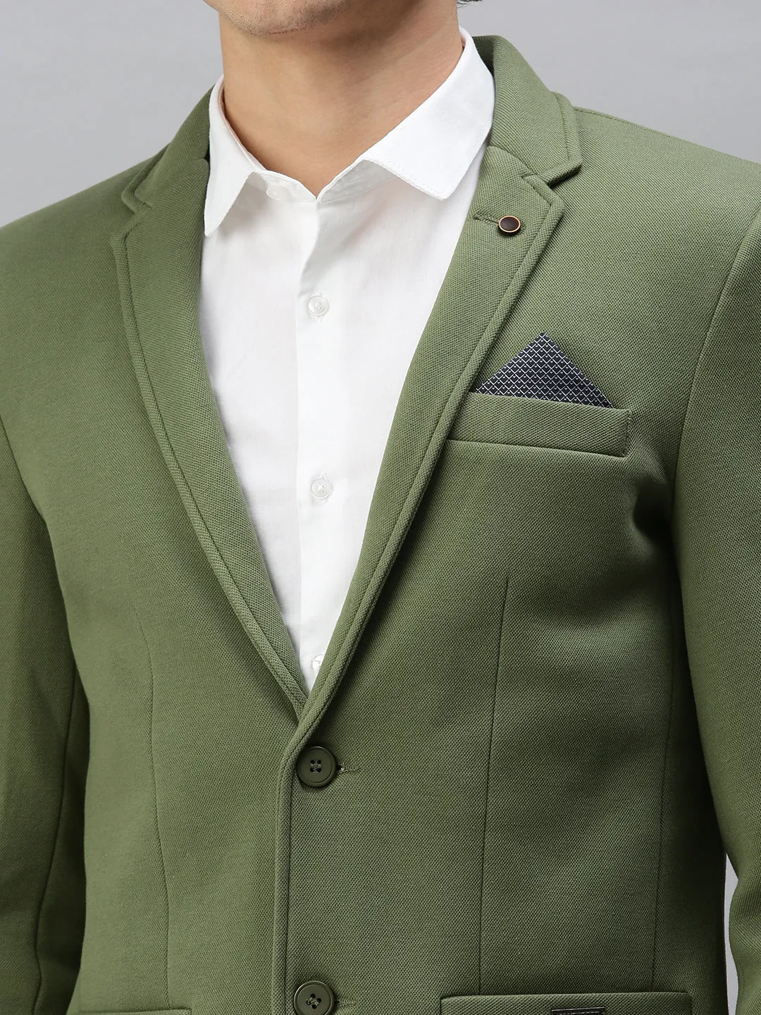 Men Green Solid Single Breasted Blazer