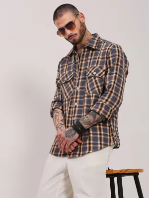 Men Grey Checked Shacket