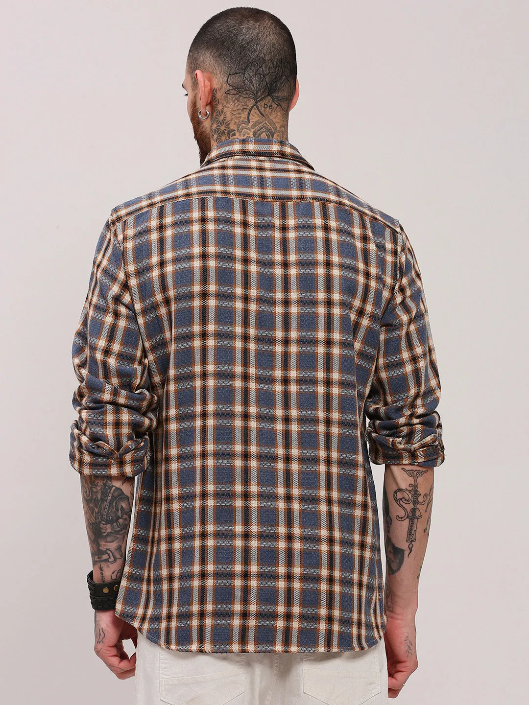 Men Grey Checked Shacket