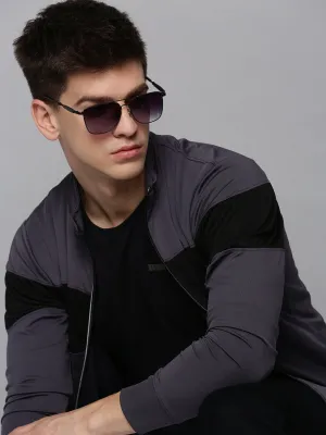 Men Grey Colour blocked Mock Collar Sweatshirt