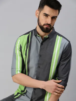 Men Grey Comfort Striped Casual Shirt