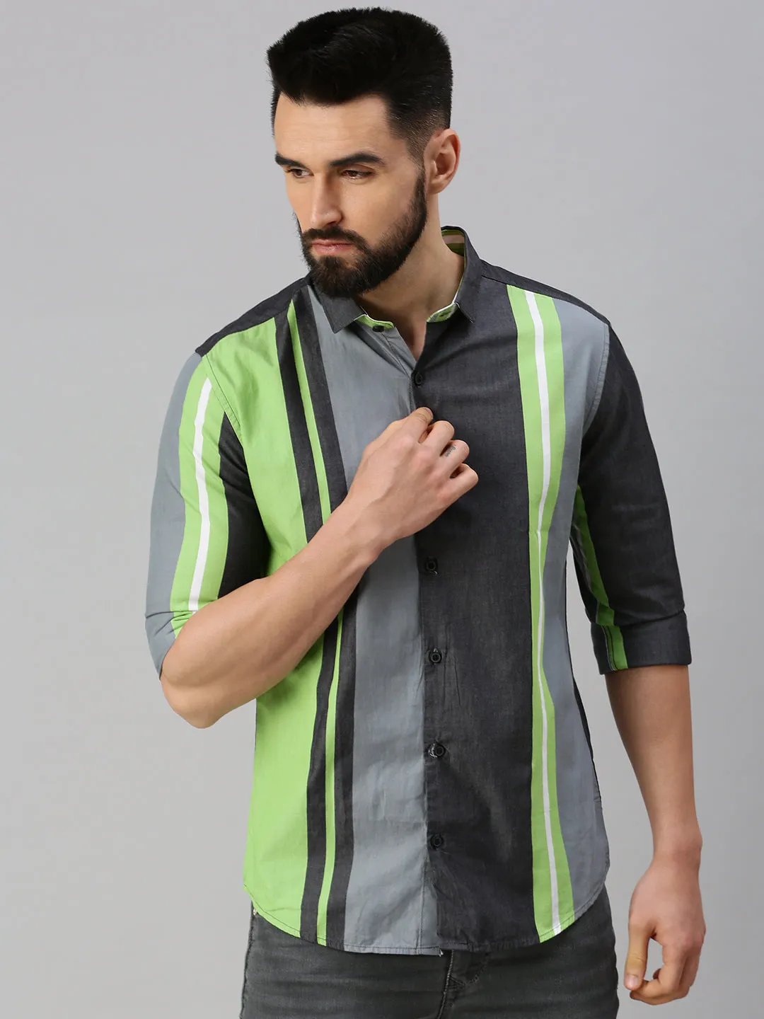 Men Grey Comfort Striped Casual Shirt
