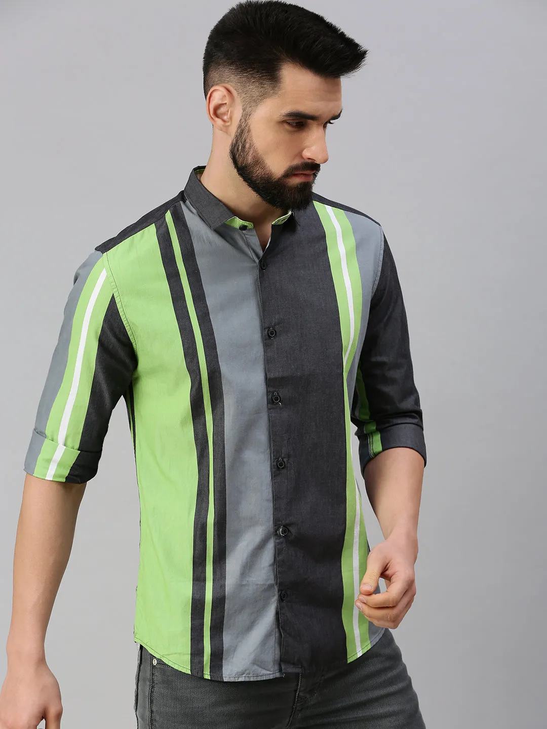 Men Grey Comfort Striped Casual Shirt