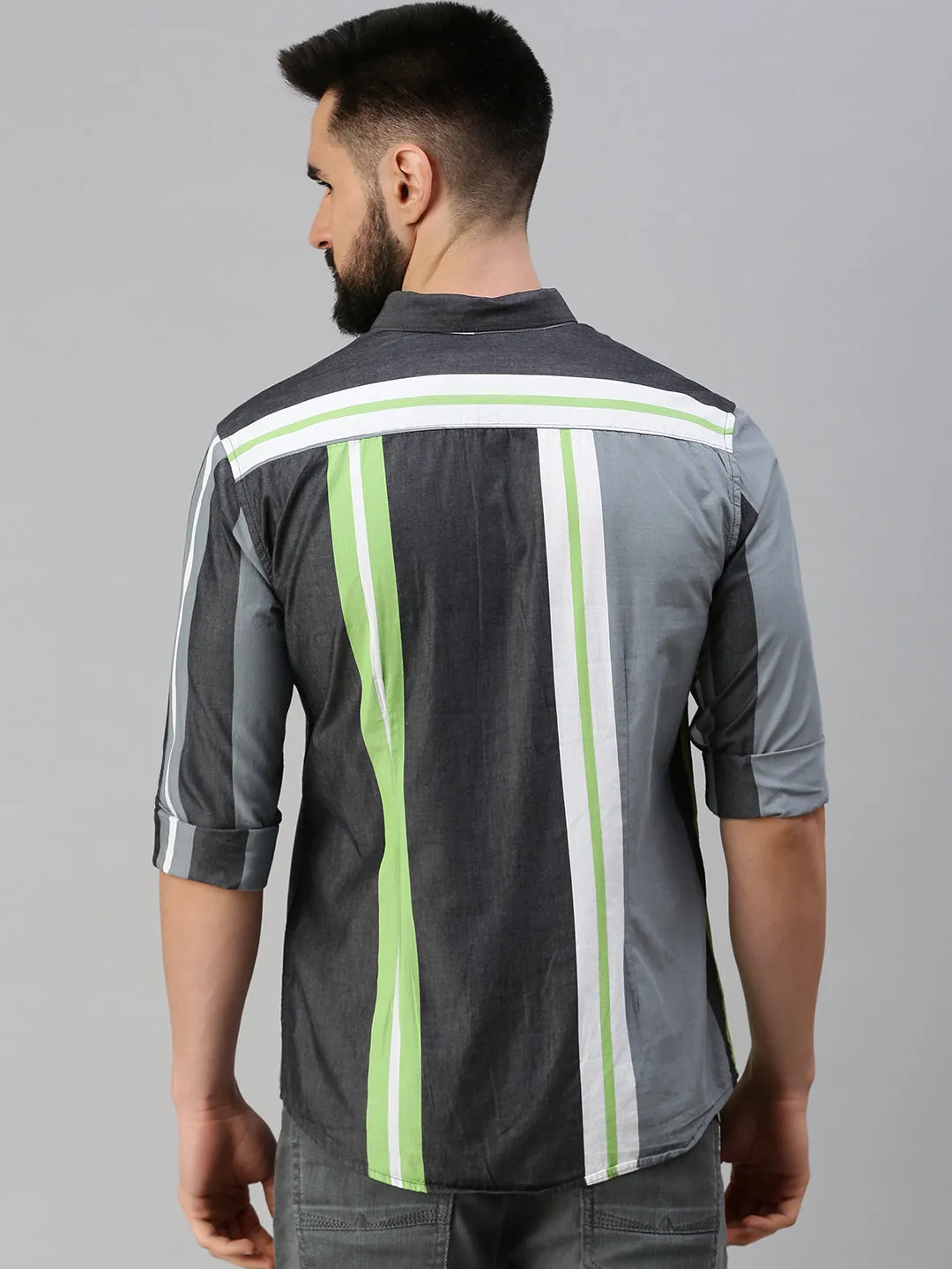 Men Grey Comfort Striped Casual Shirt