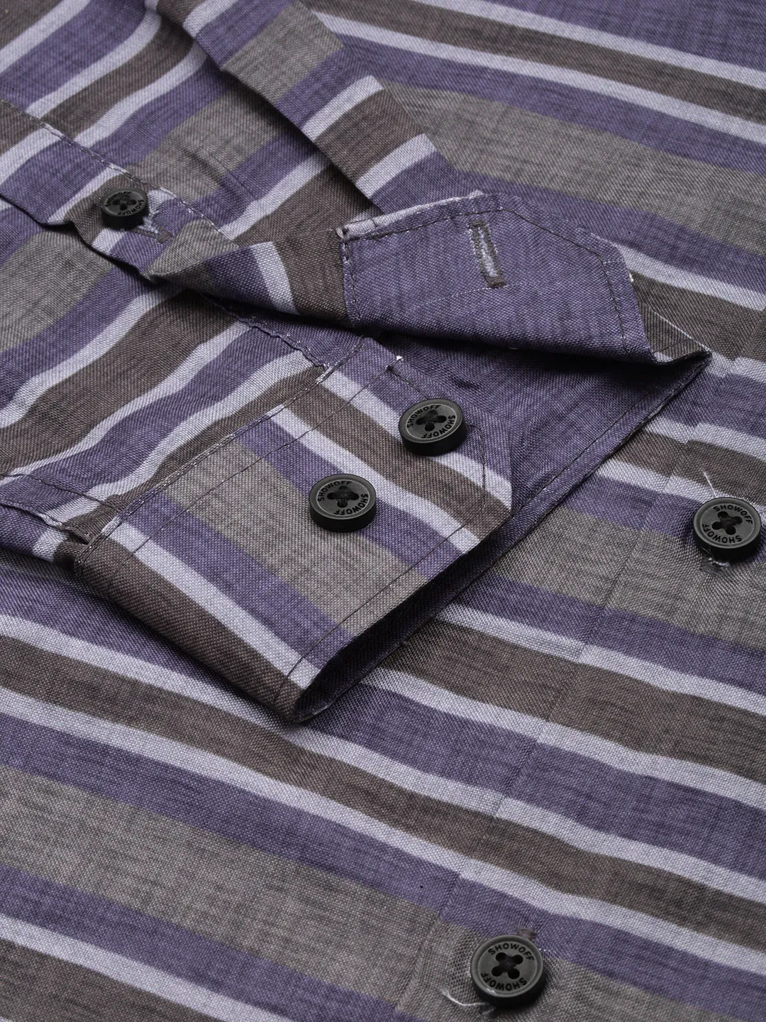 Men Grey Horizontal Stripes Casual Shirt