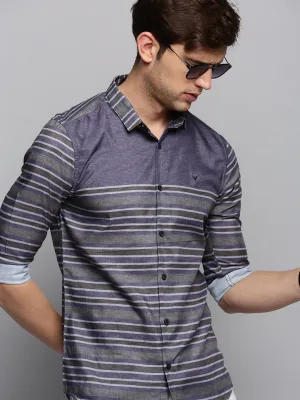 Men Grey Horizontal Stripes Casual Shirt