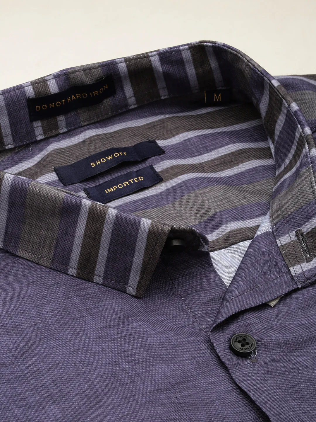 Men Grey Horizontal Stripes Casual Shirt