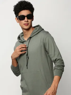 Men Grey Long Sleeves Hooded Cotton Pullover