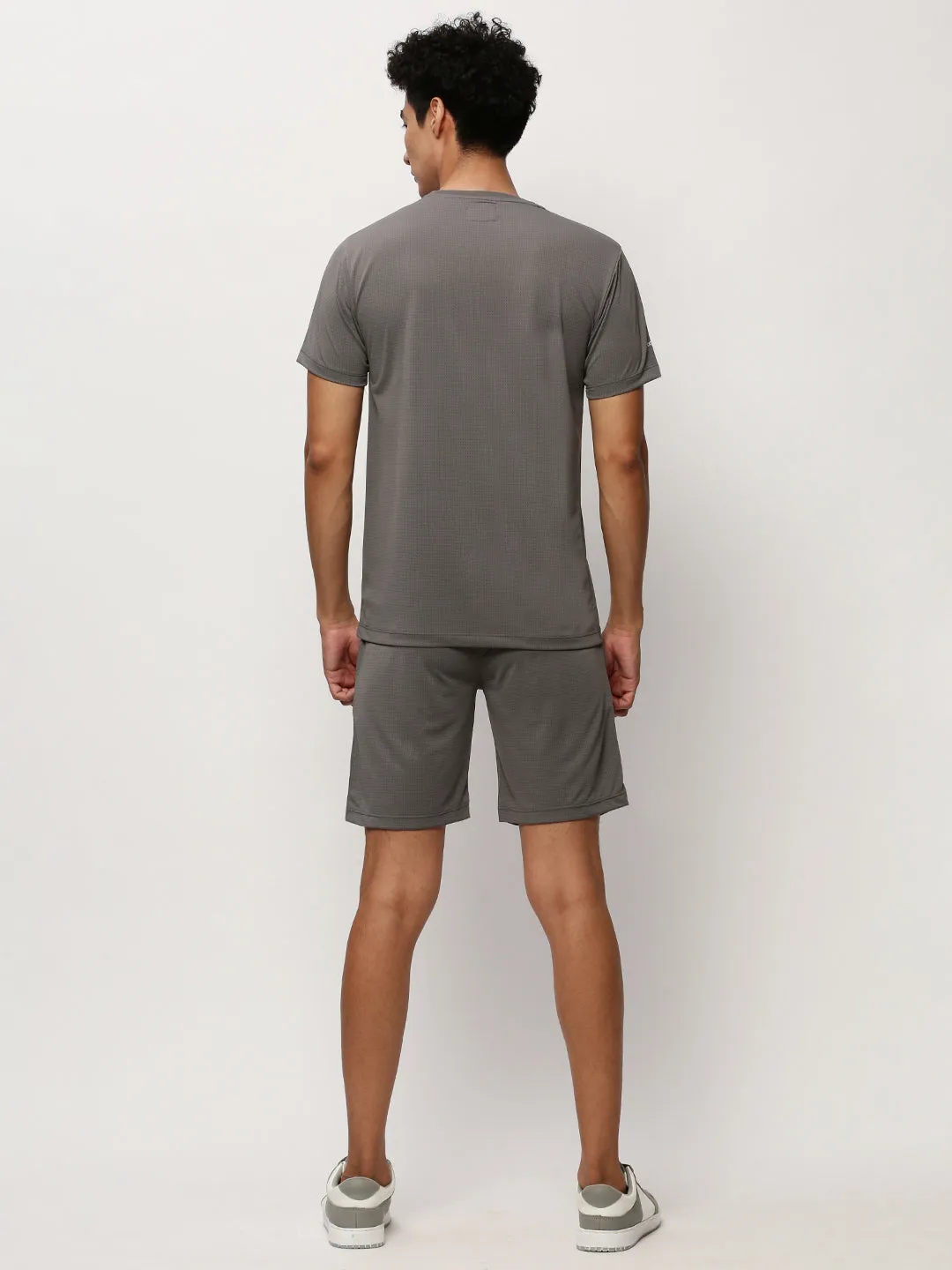 Men Grey Self Design Round Neck T-Shirt & Shorts Co ords Set