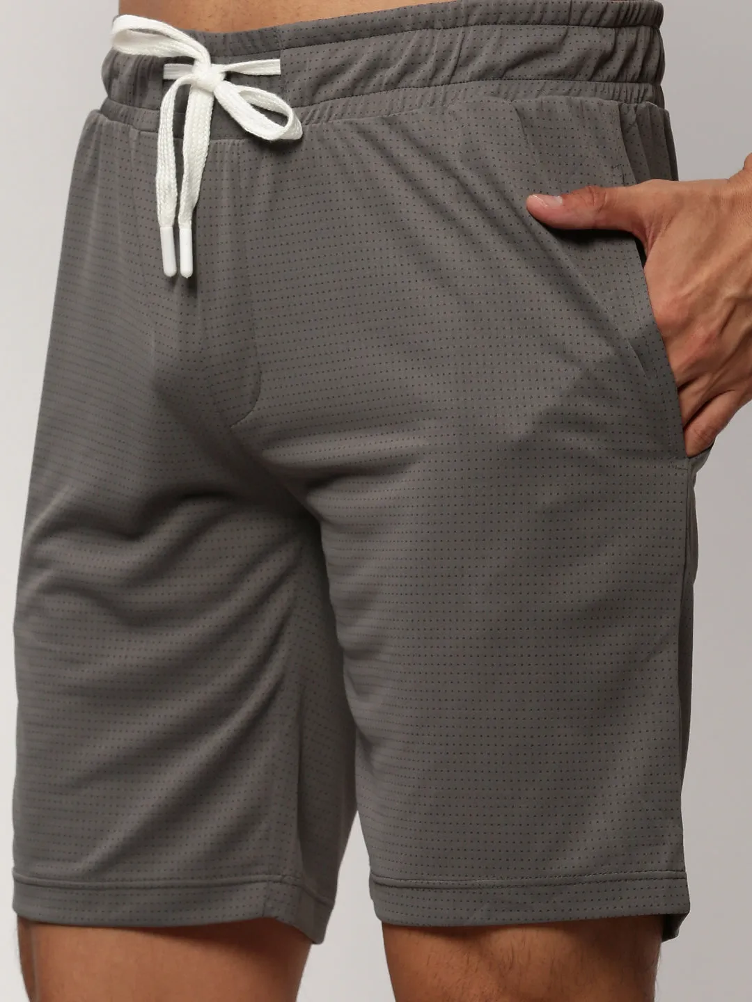 Men Grey Self Design Round Neck T-Shirt & Shorts Co ords Set