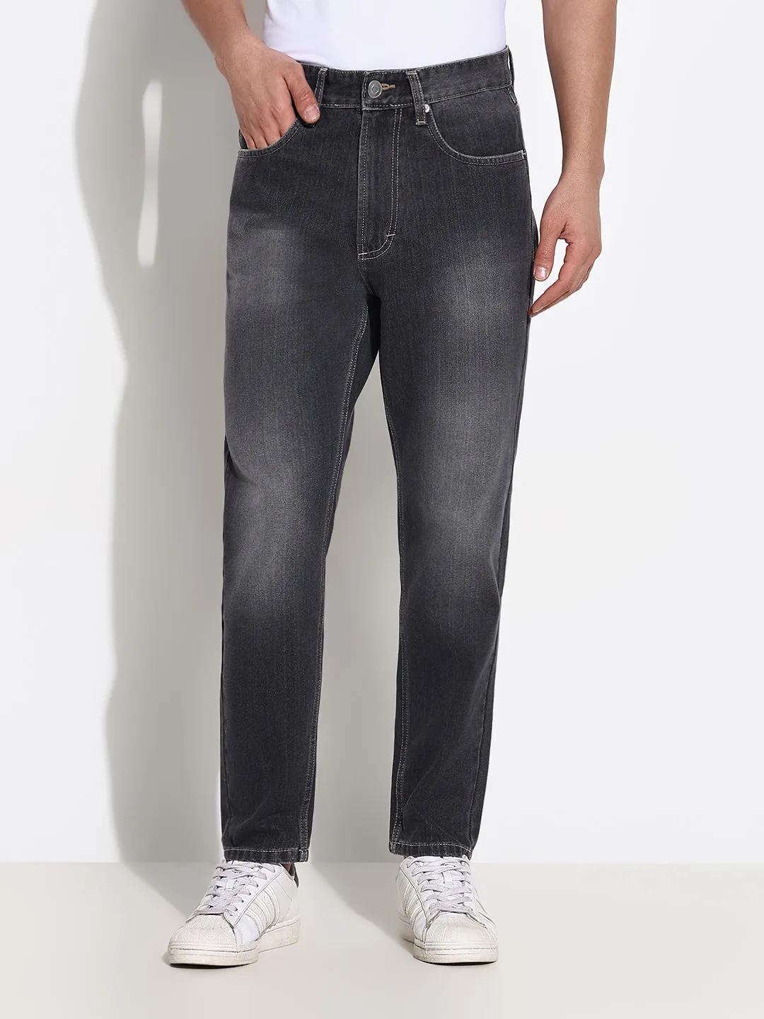 Men Grey Slim Fit Cropped Jeans