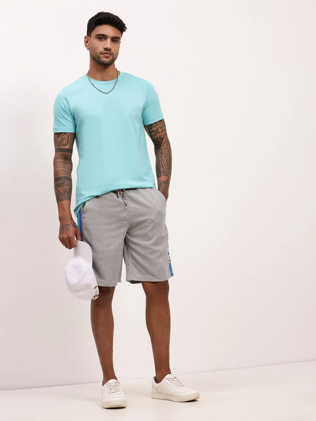Men Grey Solid Shorts