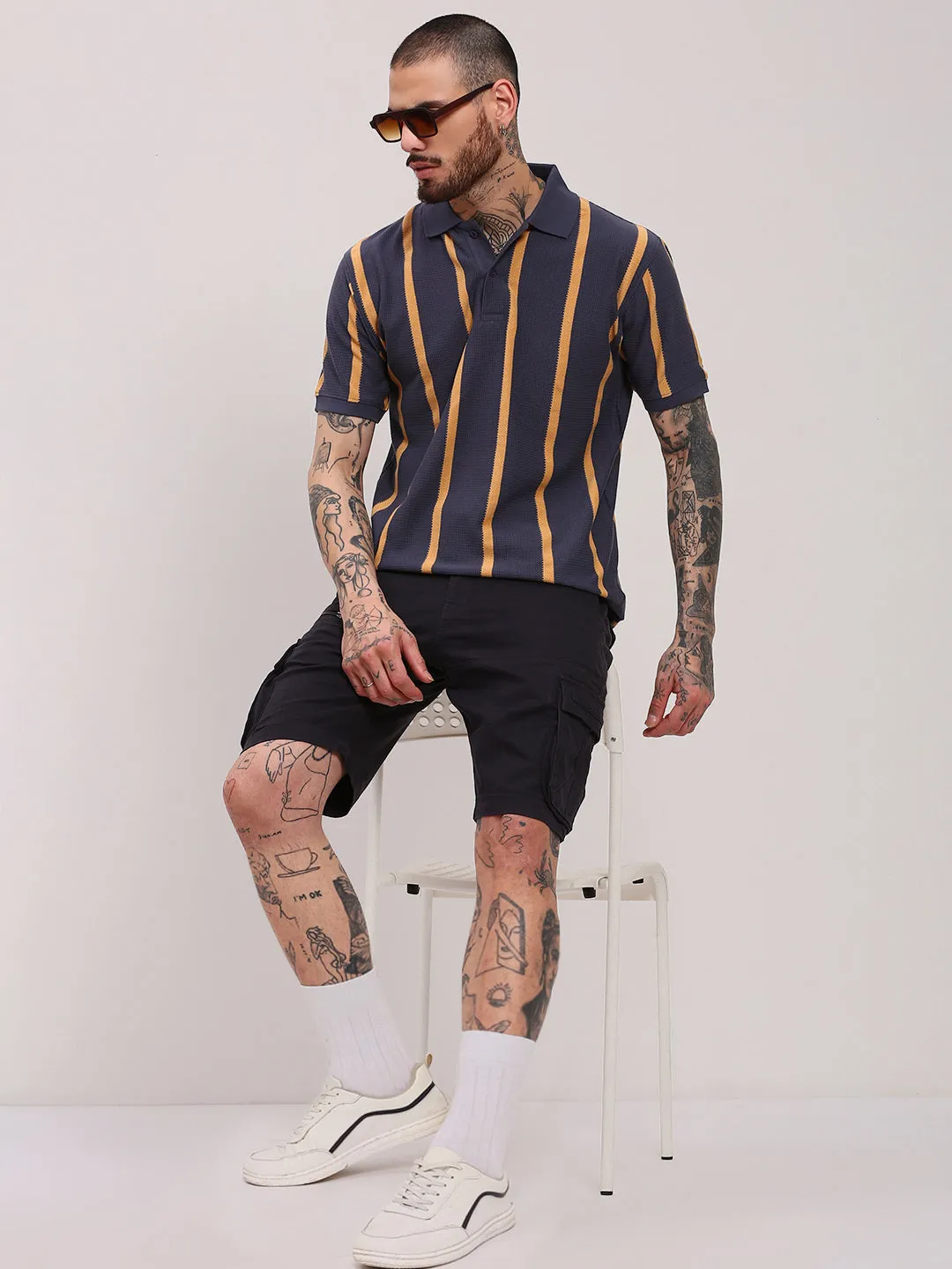Men Grey Striped T Shirt