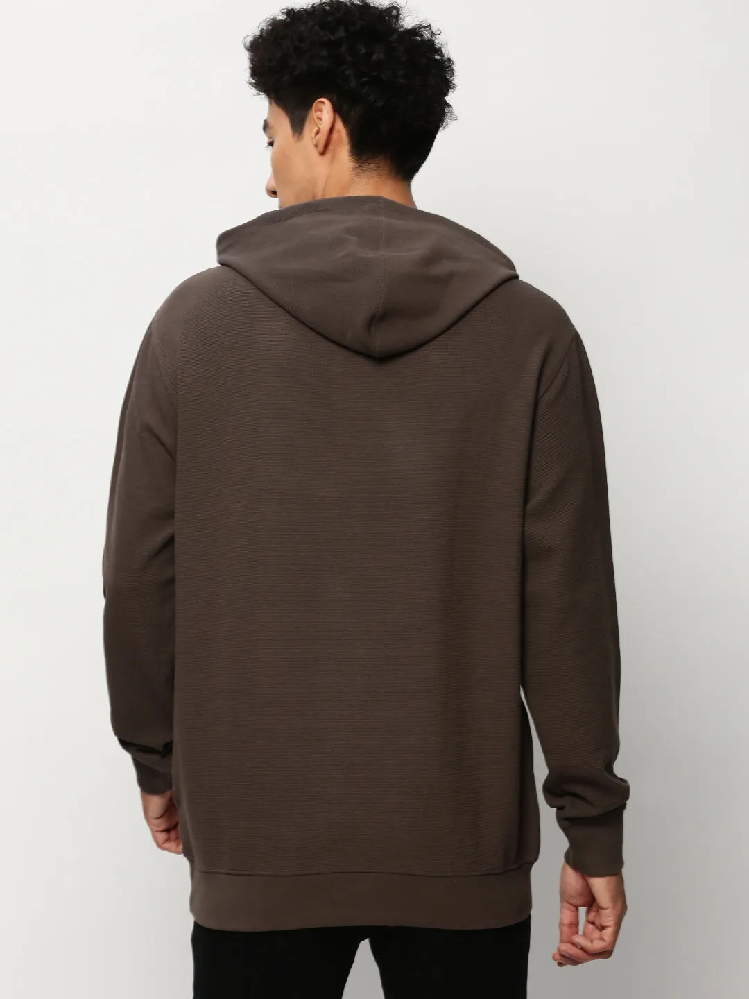 Men Grey Typography Printed Cotton Hooded Sweatshirt
