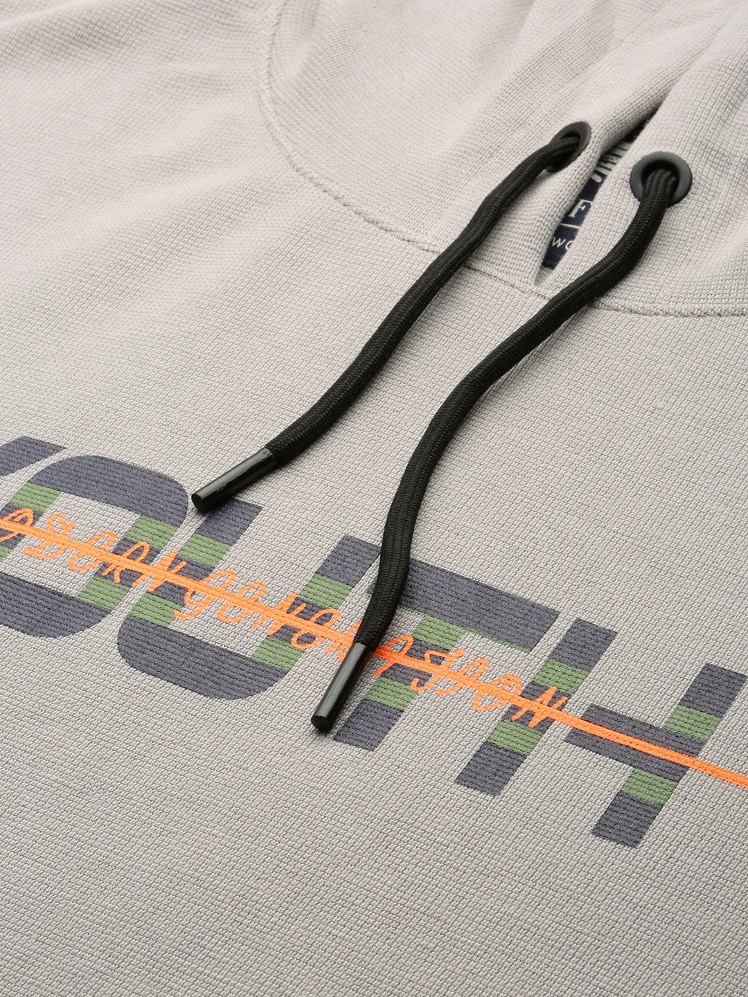 Men Grey Typography Printed Hooded Cotton Sweatshirt