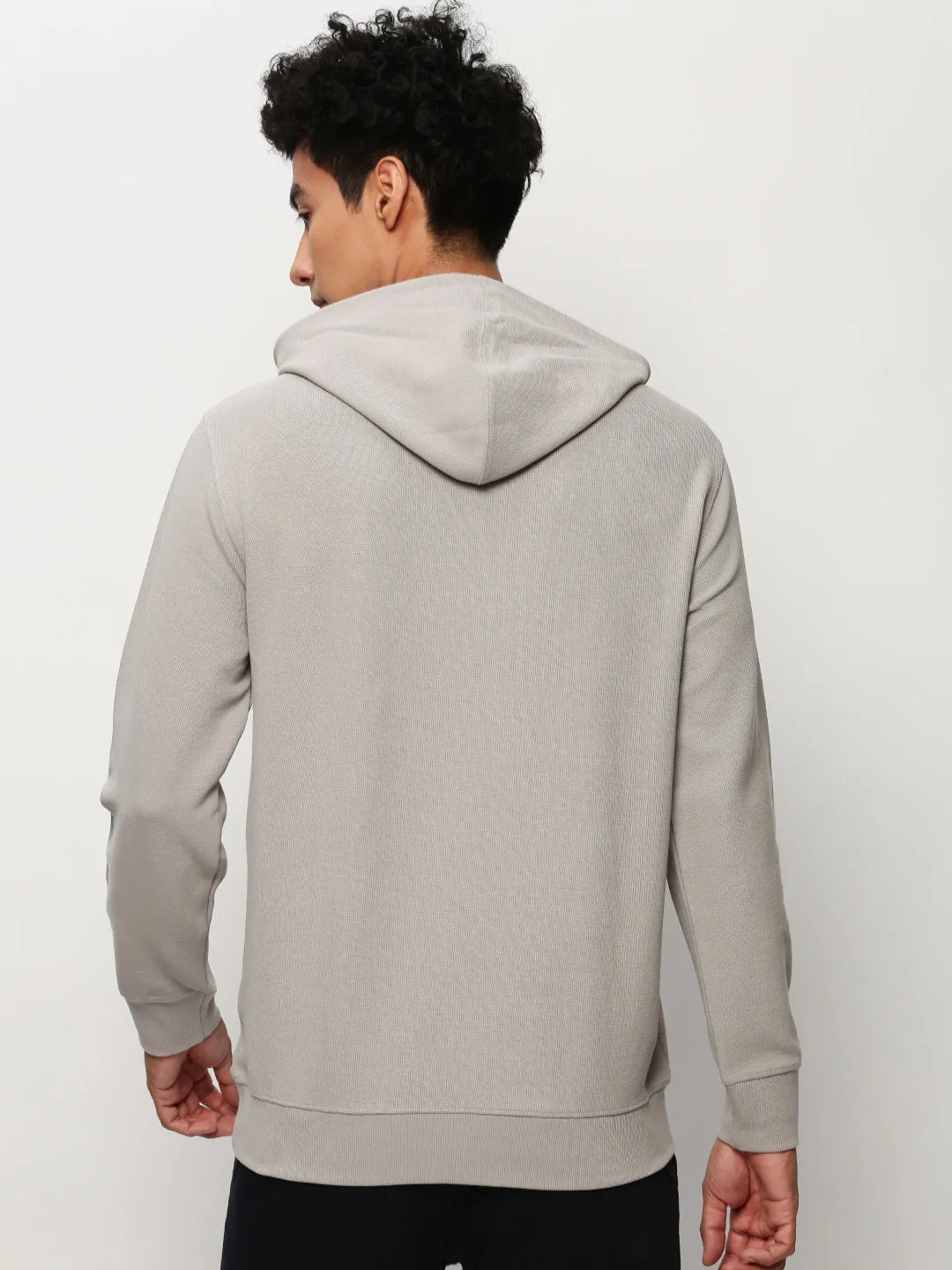 Men Grey Typography Printed Hooded Cotton Sweatshirt