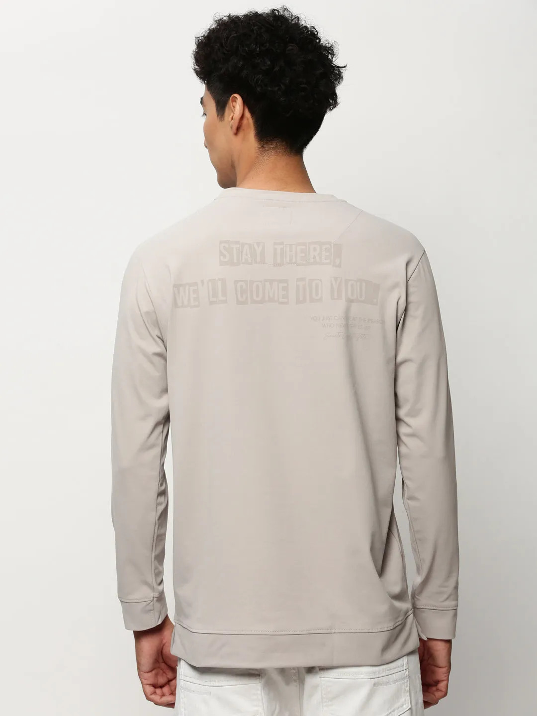 Men Grey Typography Printed Pullover Cotton Sweatshirt