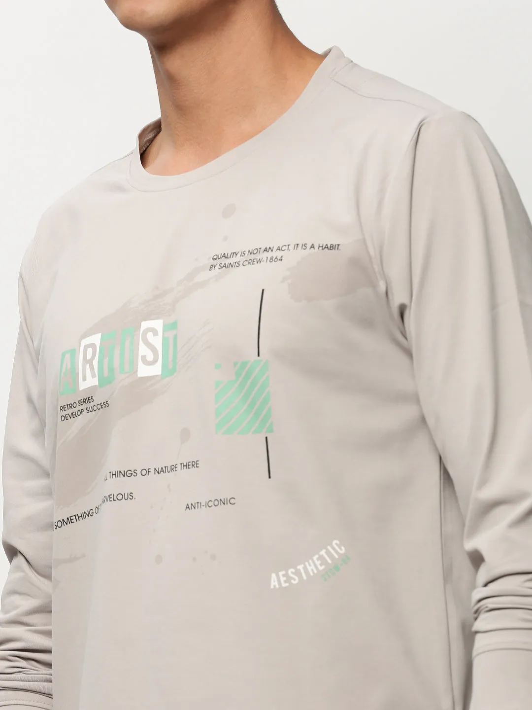 Men Grey Typography Printed Pullover Cotton Sweatshirt