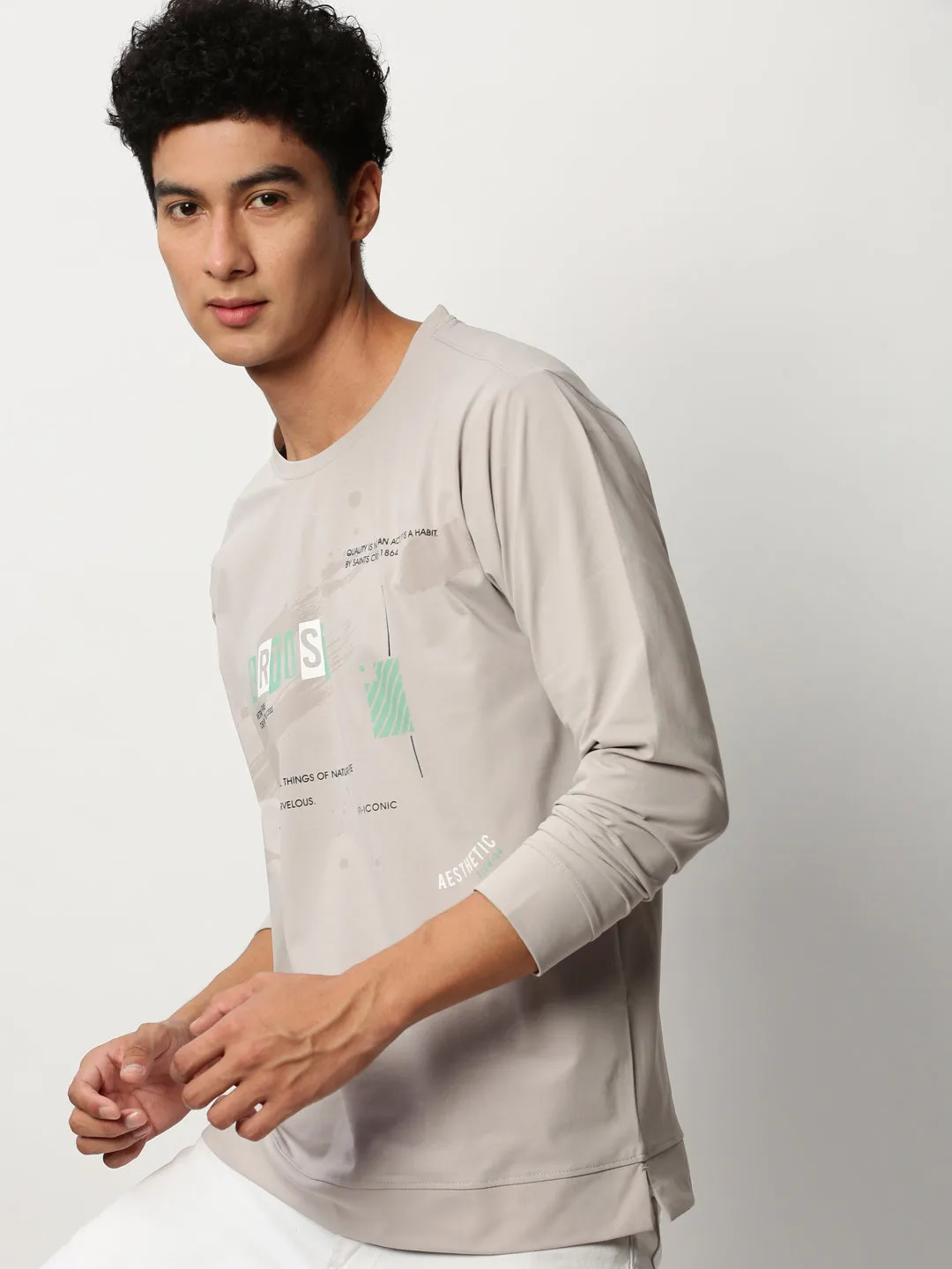 Men Grey Typography Printed Pullover Cotton Sweatshirt