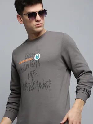 Men Grey Typography Printed Pullover Sweatshirt