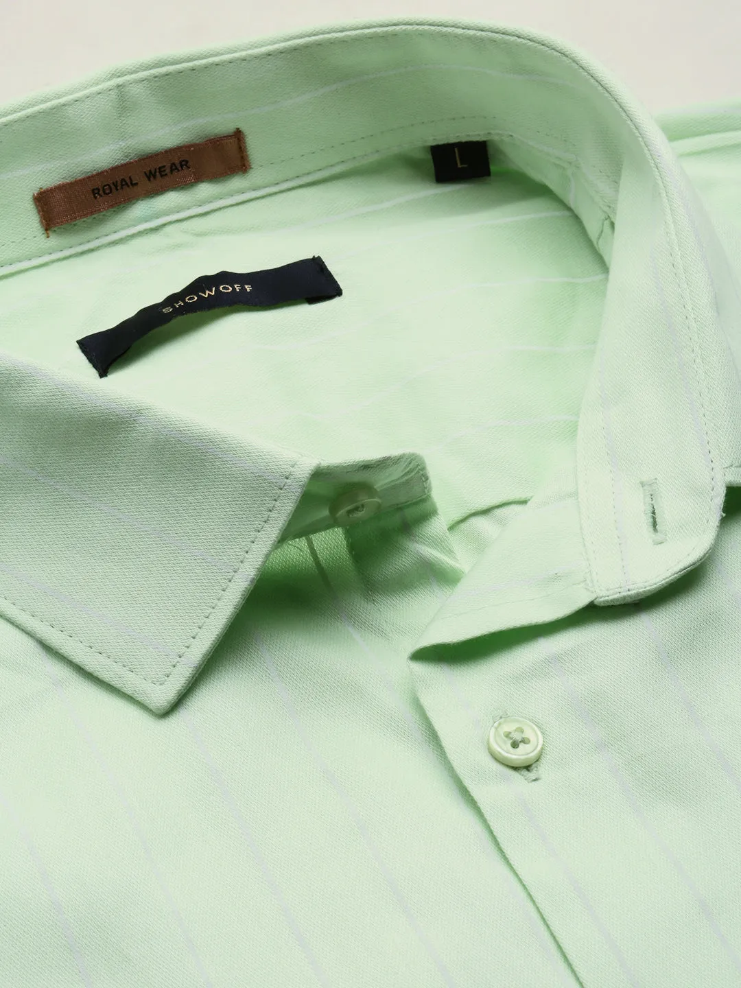 Men Lime Green Comfort Vertical Striped Cotton Casual Shirt