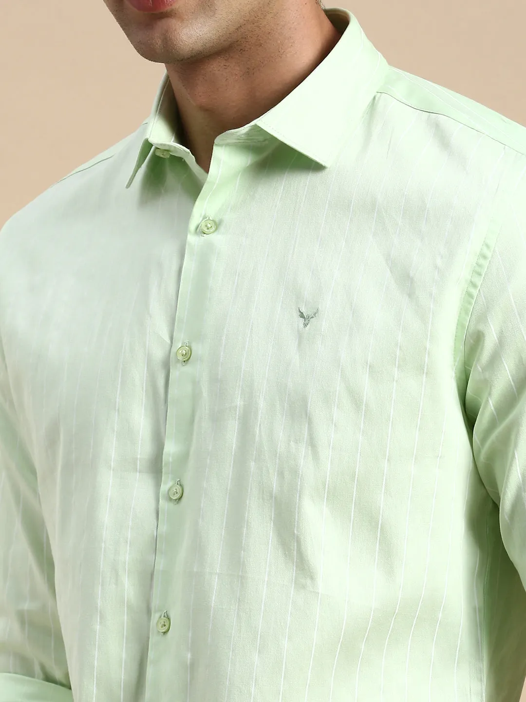 Men Lime Green Comfort Vertical Striped Cotton Casual Shirt