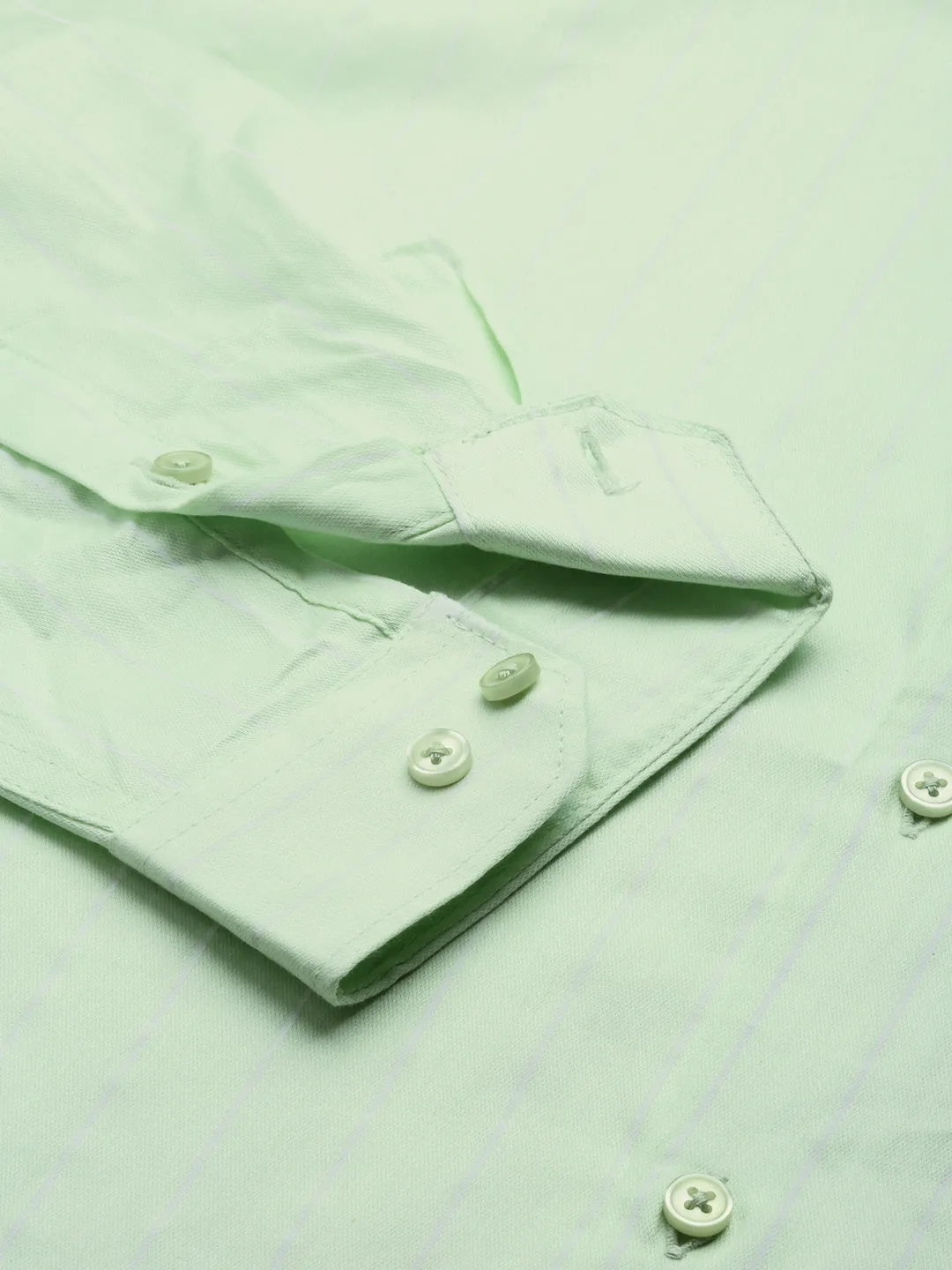 Men Lime Green Comfort Vertical Striped Cotton Casual Shirt