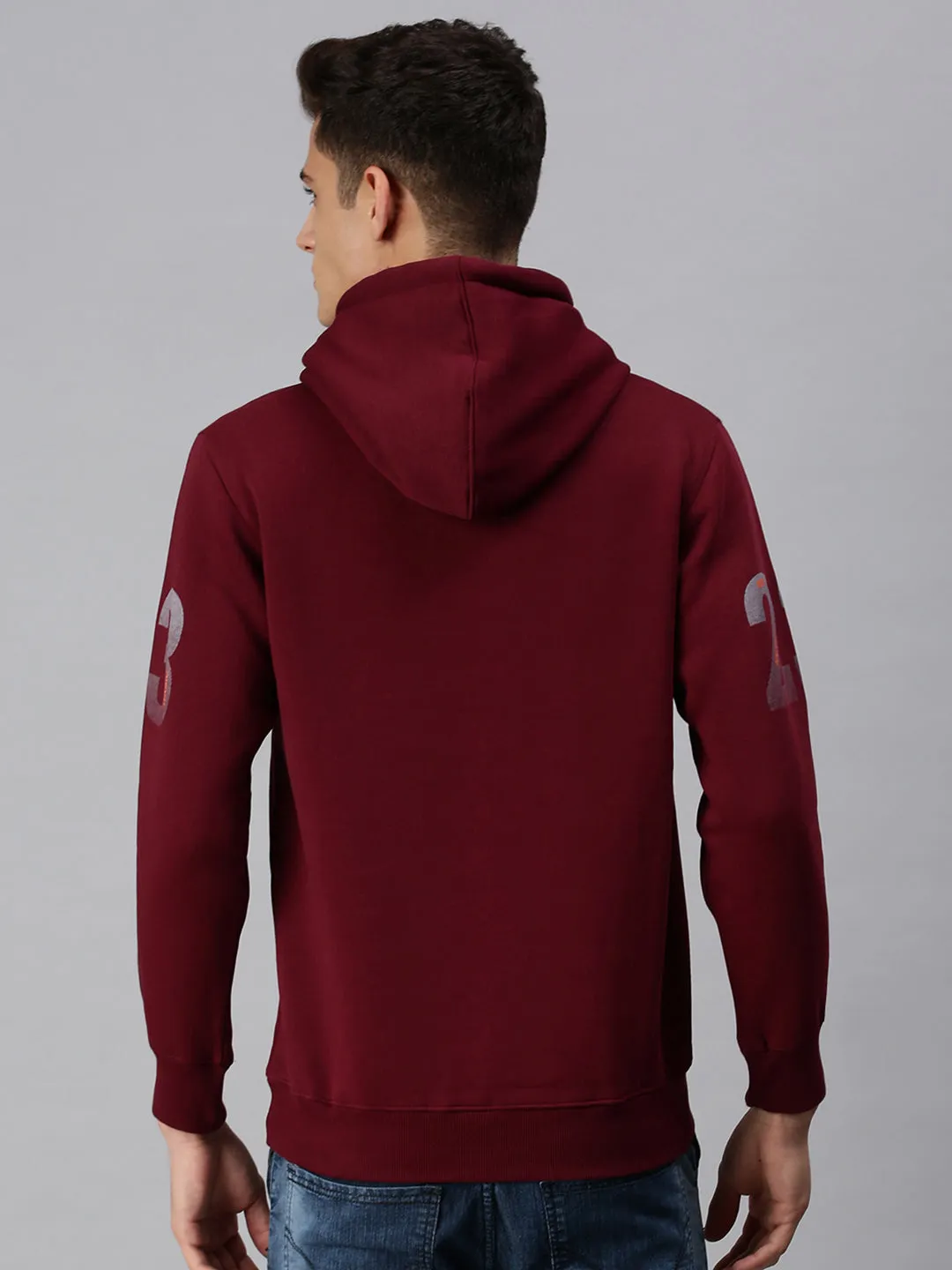 Men Maroon Graphic Print Hooded Sweatshirt