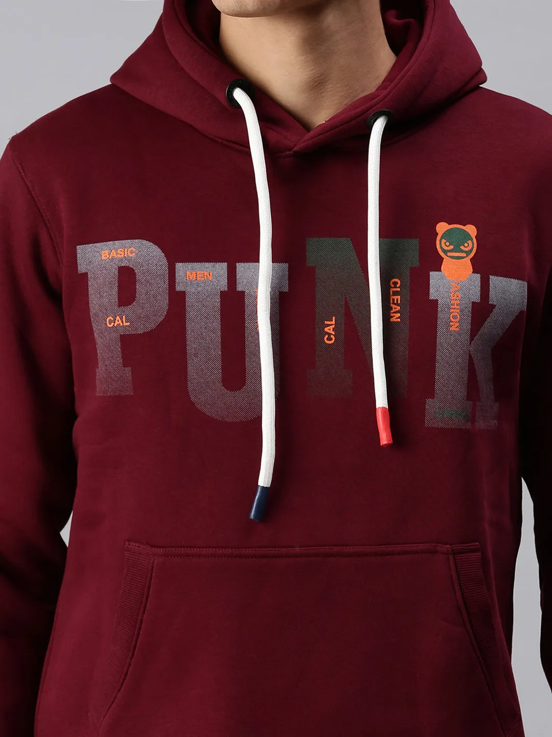 Men Maroon Graphic Print Hooded Sweatshirt