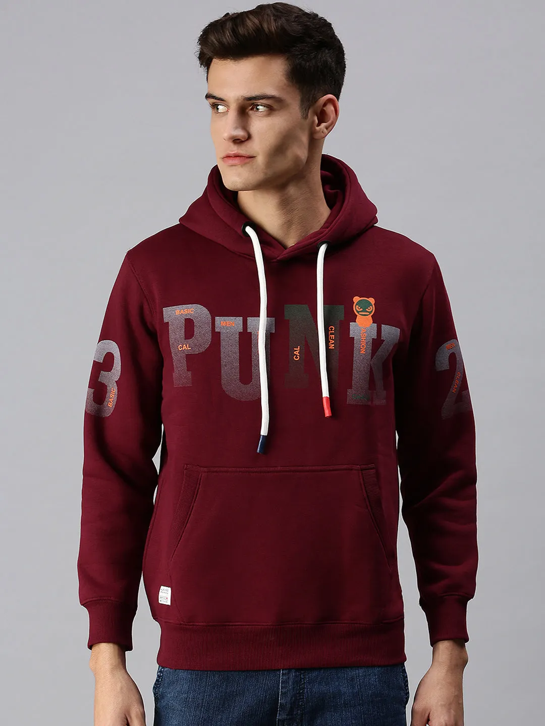 Men Maroon Graphic Print Hooded Sweatshirt